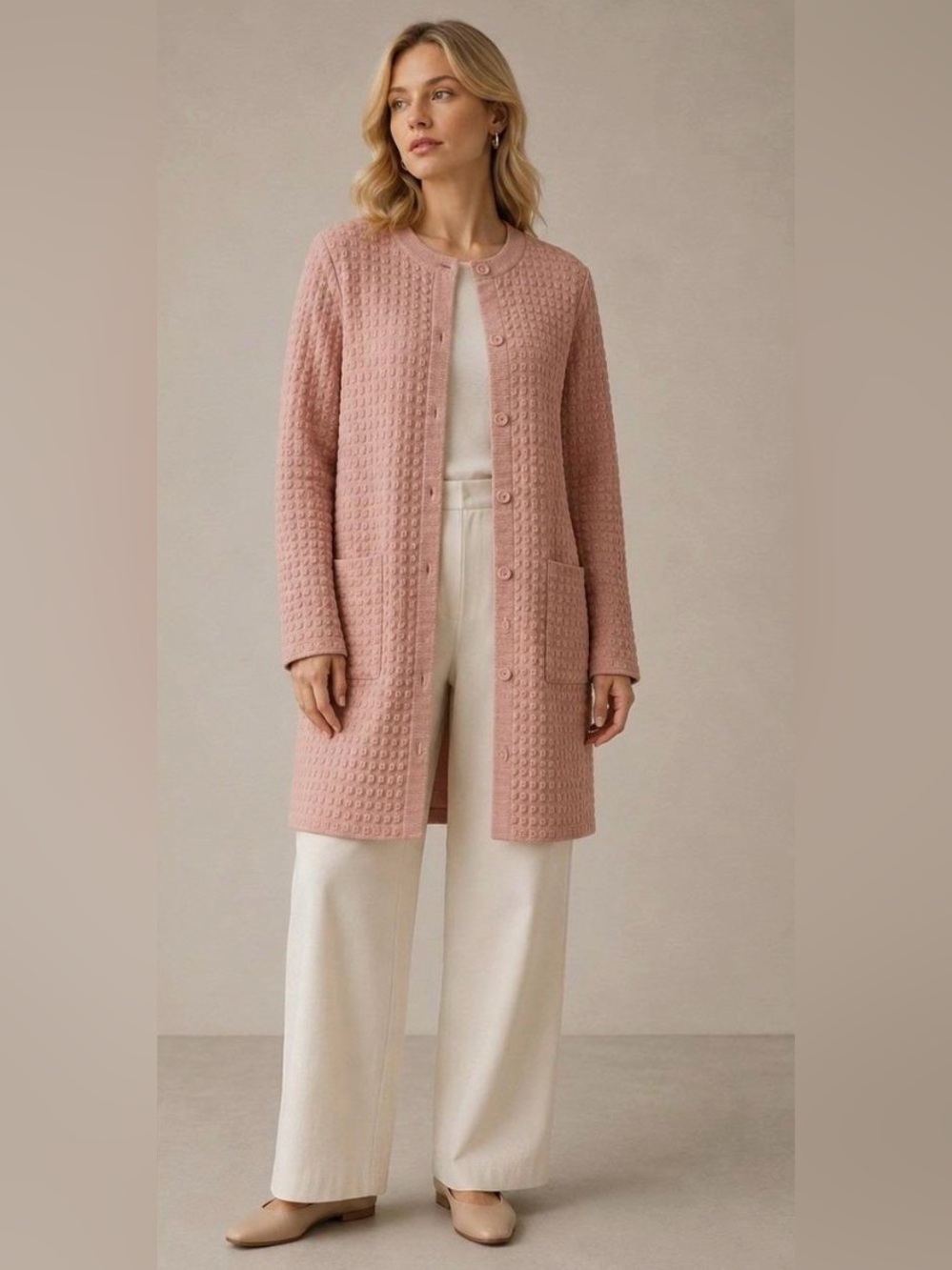 Cos - Long Pink Textured Knit Cardigan  Jacket Coat